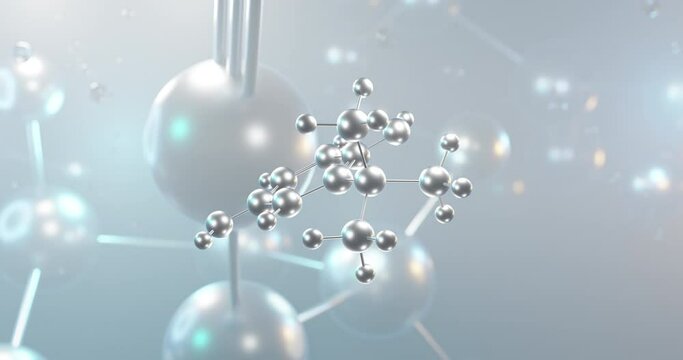 tert-Butylhydroquinone rotating 3d molecule, molecular structure of antioxidant e319, seamless video