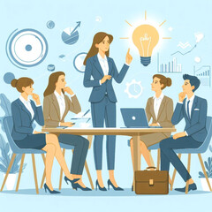 Businesswoman sharing new ideas in a business meeting, vector illustration