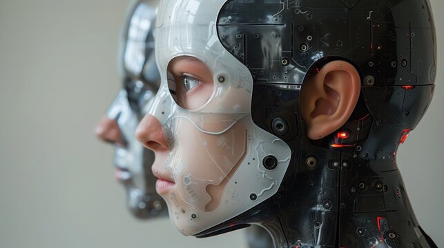Robotics Integration. Engineers integrate electronic brains and motherboards into humanoid robots, enabling them to perform complex tasks with human-like intelligence