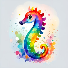 Seahorse living in the sea, watercolor picture.