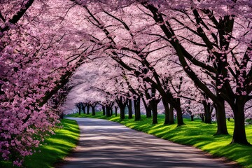 spring with blooming trees in the park
