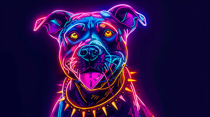 illustration of a punk dog with colorful neon lights - obrazy, fototapety, plakaty