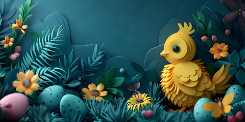 Fototapeta na wymiar Adorable baby duck character design on sunflower field. cute duck cartoon.