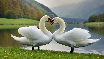 Foto op Aluminium A romantic couple of swans, a pair, love symbol, beautiful animal © dmnkandsk