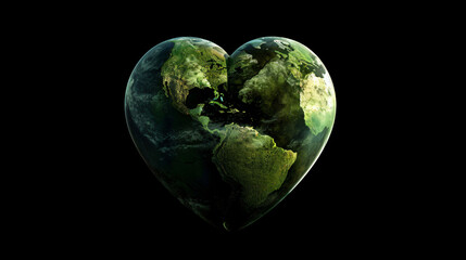 A planet in the shape of a green heart.