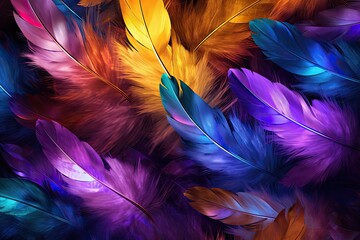 Obraz premium Top View of Colorful Feathers at a Carnival Party