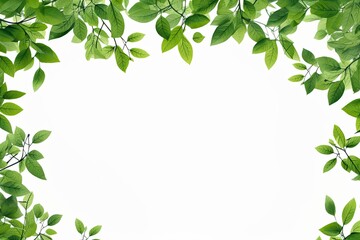 Fototapeta premium Nature's Border: Green Leaves Frame on White Background. A fresh and natural border made of leaves