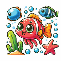 Cute fish on vector background
