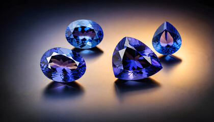Fototapeta premium Tanzanite Gemstone, Precious, Blue, Luxury, Jewelry, Gem, Fashion, Accessories, Sparkle, Glitter, Expensive, Rare, Shiny, Elegant, AI Generated