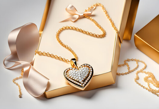 Wonderful golden and diamond heart necklace surrounded by golden