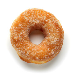 Sugar coated donut top view isolated on white background