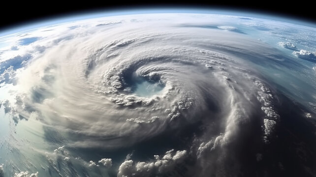 cyclone funnel of a hurricane on the surface of the planet view from space, weather forecast.