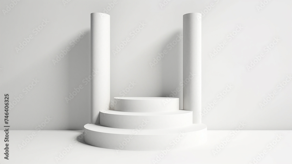 Wall mural white podium abstract empty three-dimensional platform design.
