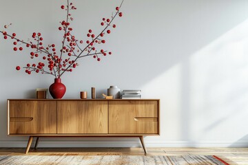 Japandi Home Decor: Aesthetic Living Room Composition with Modern Design Elements and Copy Space