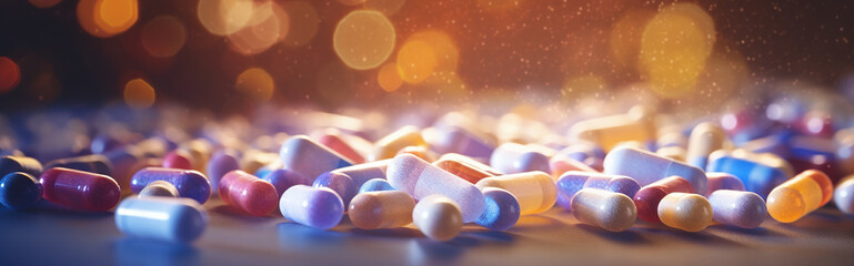 A banner with colored vitamin pills - obrazy, fototapety, plakaty