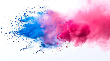 Obraz premium Holi colors Blue pink color powder explosion on white background