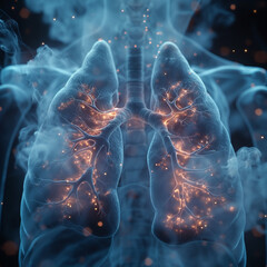 Male lung cancer biopsy respiratory system in x-ray. 3d render