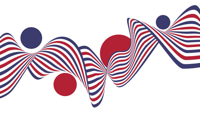 Red and blue horizontally twisted striped ribbon on white background, poster, banner