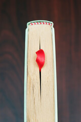 high angle view of book with bookmark