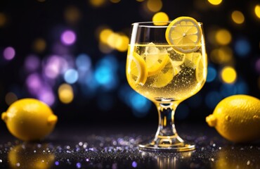 Cocktail glass with lemon garnish