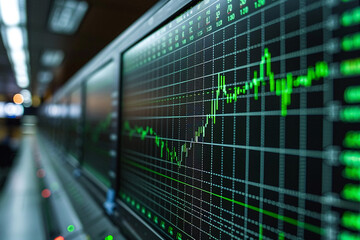 closeup of people cheering for the stock prices and chart showing inclining on big glass screens, at the stock market office