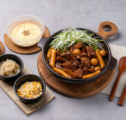 Korean food, spicy, ripe kimchi, ribs, steamed, cream, side dishes, kimchi, corn cheese,