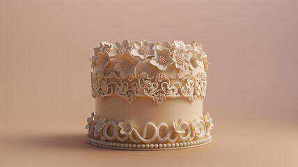 A detailed UHD capture of a birthday cake inspired by vintage lace patterns, featuring intricate piped designs and delicate sugar flowers, set against a solid background in soft ivory tones.