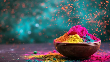 Fotobehang Colorful traditional Holi powder in bowls © Irfan Hameed