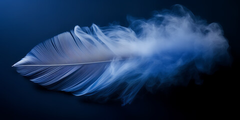 Photograph of a single, elegant plume of iridescent smoke rising delicately against a canvas of deep indigo.