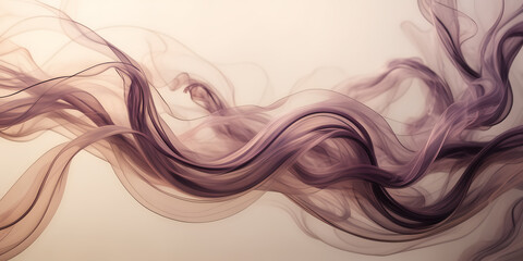 Abstract composition featuring sinuous tendrils of smoke in shades of amethyst and rose gold against a backdrop of soft, diffused light. - obrazy, fototapety, plakaty
