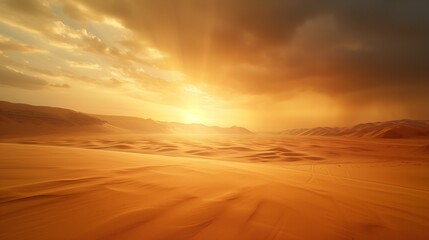 Fototapeta na wymiar The stark beauty of a desert mirage, where the sky meets the sand, on World Meteorological Day.