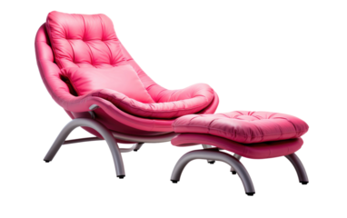 Pink Chair With Footstool and Ottoman. The furniture pieces are styled in a cohesive and elegant manner, creating a comfortable seating area. on a White or Clear Surface PNG Transparent Background.