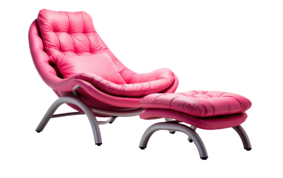 Pink Chair With Footstool and Ottoman. The furniture pieces are styled in a cohesive and elegant manner, creating a comfortable seating area. on a White or Clear Surface PNG Transparent Background.