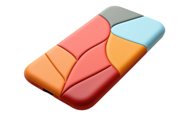 A vibrant and colorful cell phone case. The case features a variety of bright colors and patterns, adding a pop of personality to any phone. on a White or Clear Surface PNG Transparent Background.