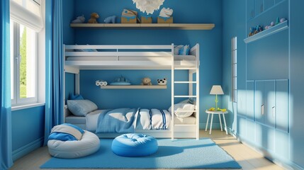 Blue interior children&rsquo;s room. Generative AI