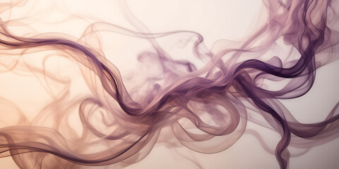 Abstract composition featuring sinuous tendrils of smoke in shades of amethyst and rose gold against a backdrop of soft, diffused light.