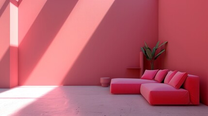 Interior pink wall with pink sofa. Generative AI