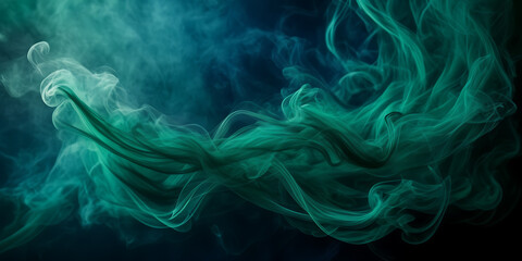 Image showcasing the mesmerizing dance of emerald green smoke tendrils against a canvas of deep navy blue.