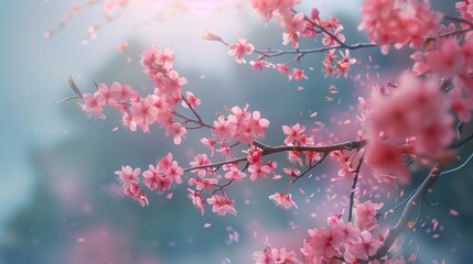 The sky and cherry blossoms. Pink cheery blossoms. Generative AI
