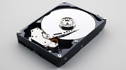 Hard Disk Drive (HDD) with Binary Data. 3D Render of Isolated HDD on White Background for Backup