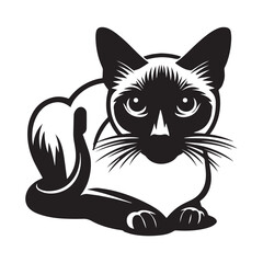 Vintage Retro Styled Vector Siamese Cat Silhouette Black and White - illustration
