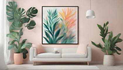 Vibrant Abstract Painting with Oil Pastels in Modern Interior - Artistic Poster