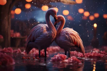 Gardinen Couple of cute flamingo on fantasy aesthetic © anwel