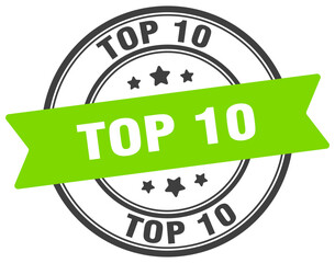 top 10 stamp. top 10 label on transparent background. round sign