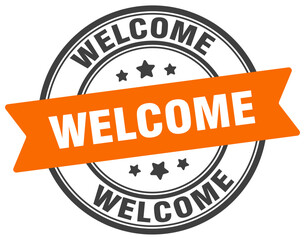 welcome stamp. welcome label on transparent background. round sign
