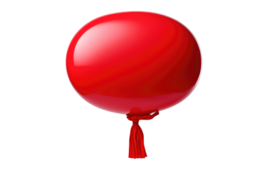 Red Balloon With Tassel Hanging. The vibrant color of the balloon stands out against the sky. on a White or Clear Surface PNG Transparent Background.