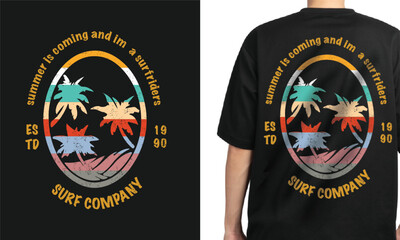 Fototapeta premium surfing motivational textured t-shirt design. T shirt print design with three of palm tree. T-shirt design with surf company typography for tee print, apparel and clothing.