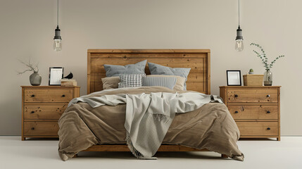 Parent's Bedroom Set with Double Bed, Dresser, and Nightstands. Concept of Adult Relaxation and Privacy