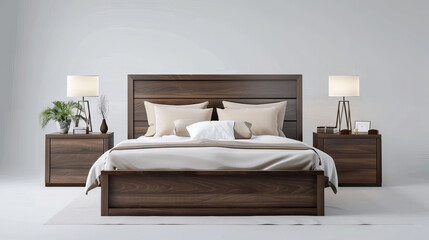 Parent's Bedroom Set with Double Bed, Dresser, and Nightstands. Concept of Adult Relaxation and Privacy
