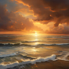 Fototapeta premium the sun sets on the red sky sea beach
